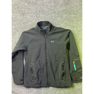 Under Armour Softshell Jacket Womens Large Black Teal Full Zip Fleece Lined